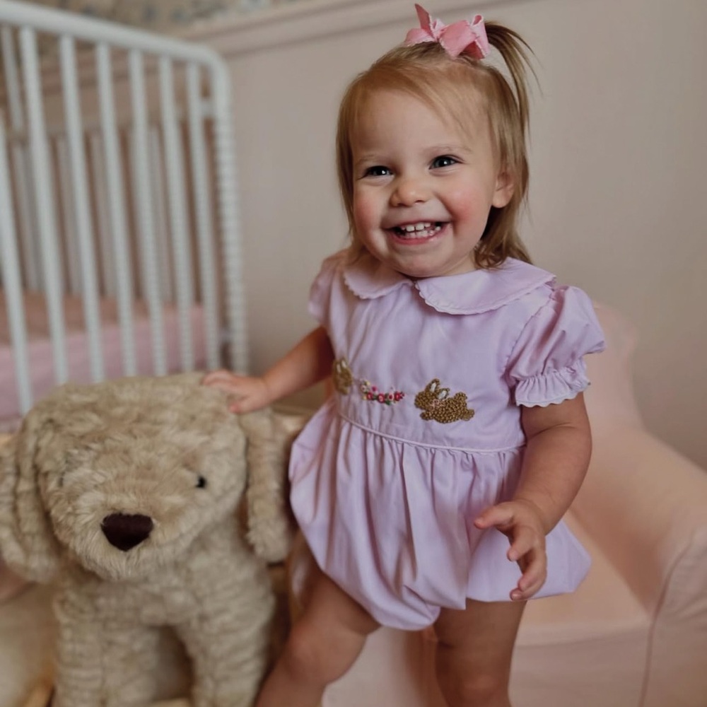 COPY - Smocked Easter Bunny bubble with bow for Angie